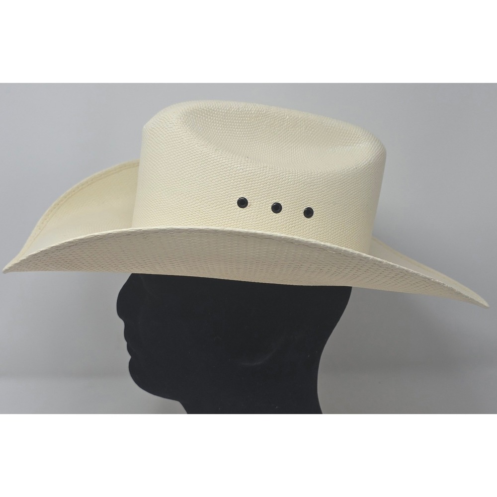 Resistol Denison 7X Hard Straw Cowboy Hat 6 7/8 Leather Sweatband with Protector - Picture 2 of 14